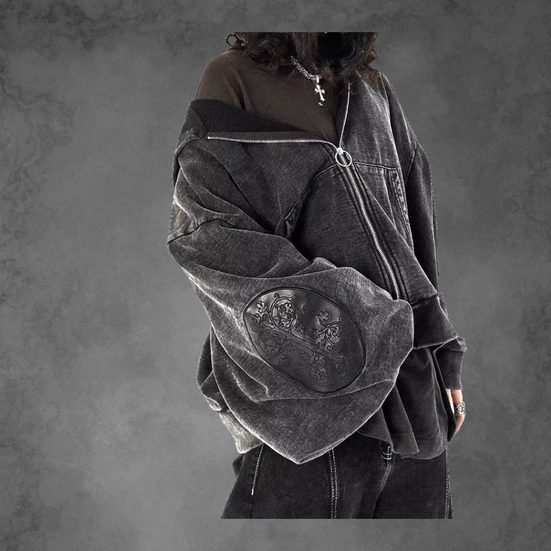 NOIR Gothic Washed Zip Hoodie